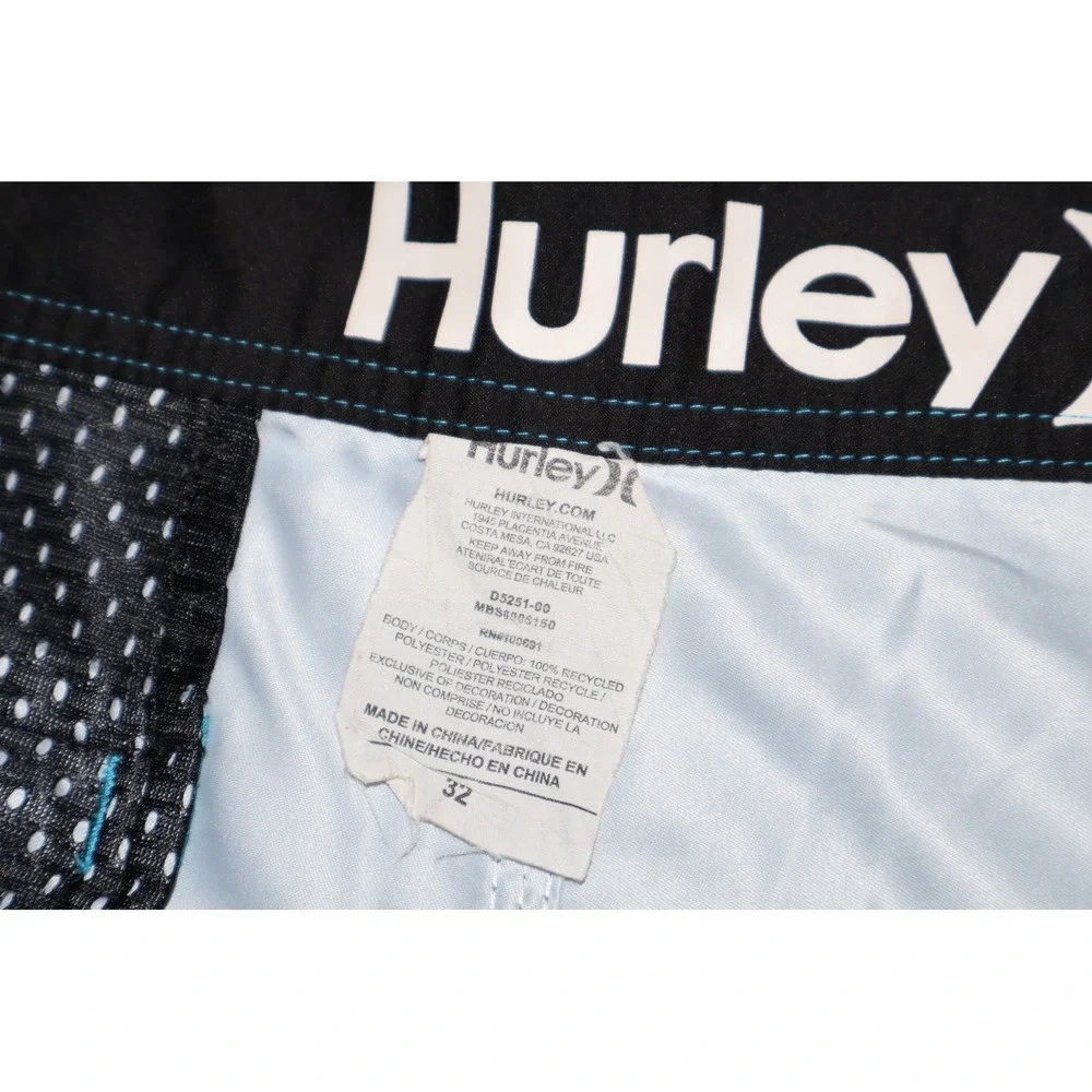 Hurley Board Shorts Men 32 Blue Ombre Gradient Logo Pockets Swim Surfing